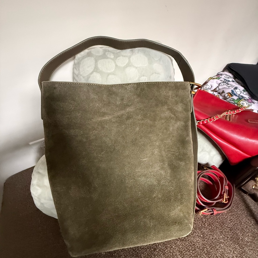 Margot Olive Green Suede Shoulder Bag - Picture 3 of 6